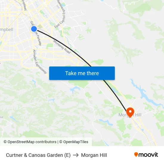 Curtner & Canoas Garden (E) to Morgan Hill map