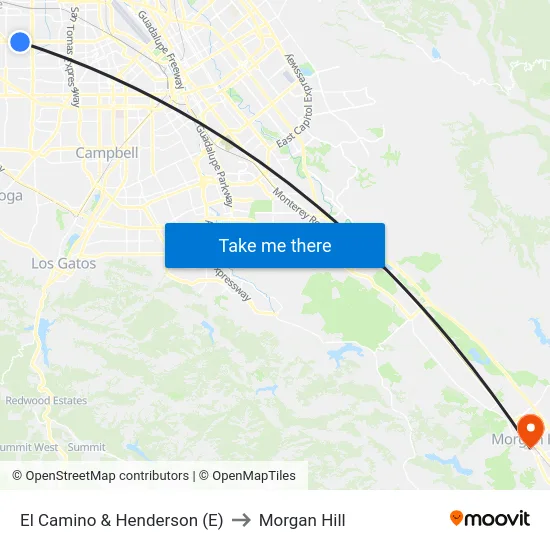 El Camino & Henderson (E) to Morgan Hill map