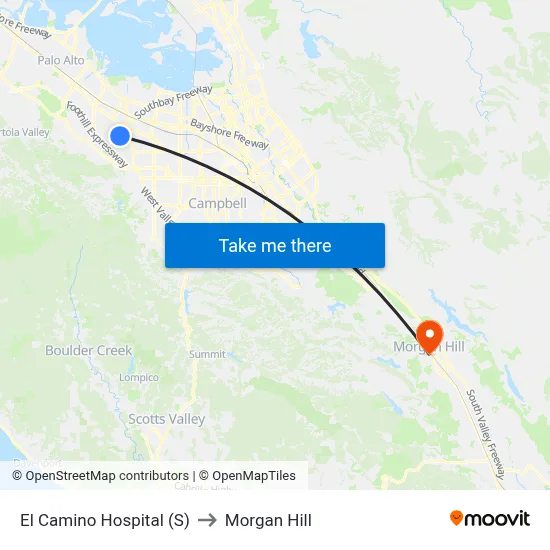 El Camino Hospital (S) to Morgan Hill map