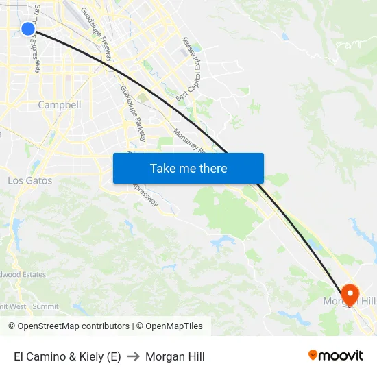 El Camino & Kiely (E) to Morgan Hill map