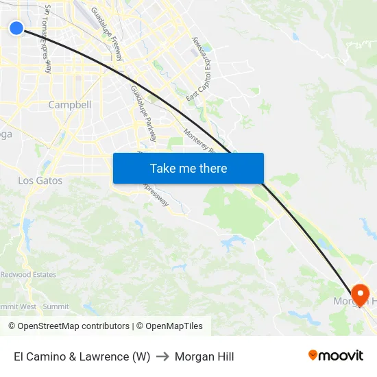 El Camino & Lawrence (W) to Morgan Hill map