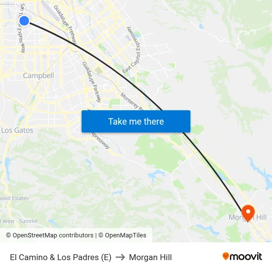El Camino & Los Padres (E) to Morgan Hill map