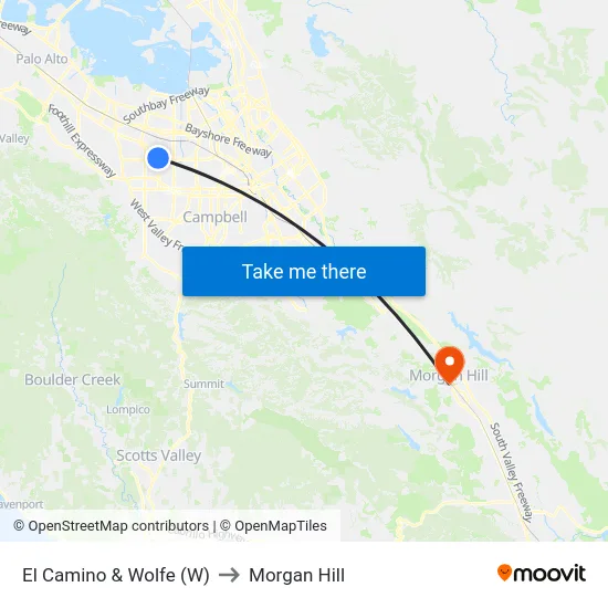 El Camino & Wolfe (W) to Morgan Hill map