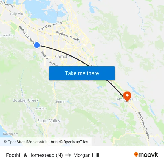 Foothill & Homestead (N) to Morgan Hill map