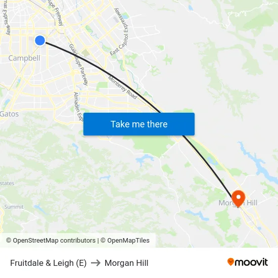 Fruitdale & Leigh (E) to Morgan Hill map