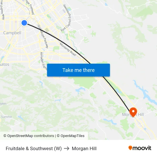 Fruitdale & Southwest (W) to Morgan Hill map