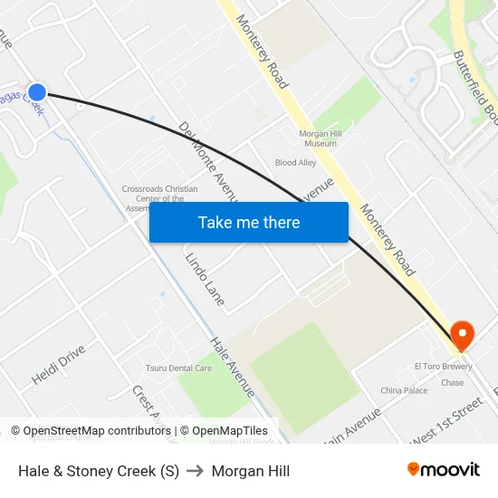 Hale & Stoney Creek (S) to Morgan Hill map