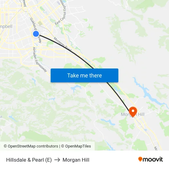 Hillsdale & Pearl (E) to Morgan Hill map