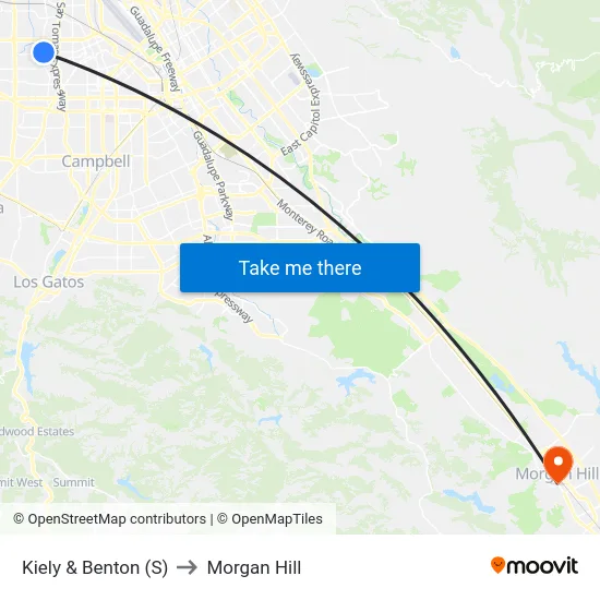 Kiely & Benton (S) to Morgan Hill map