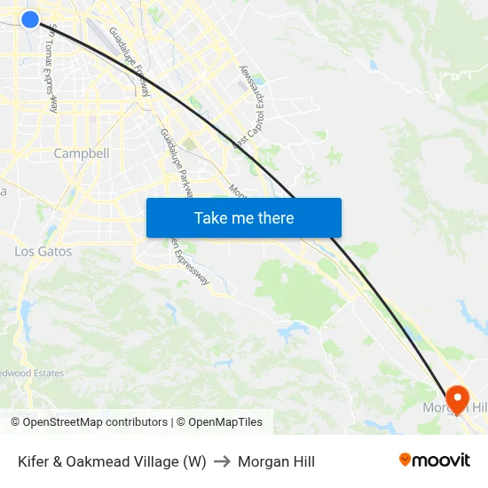 Kifer & Oakmead Village (W) to Morgan Hill map