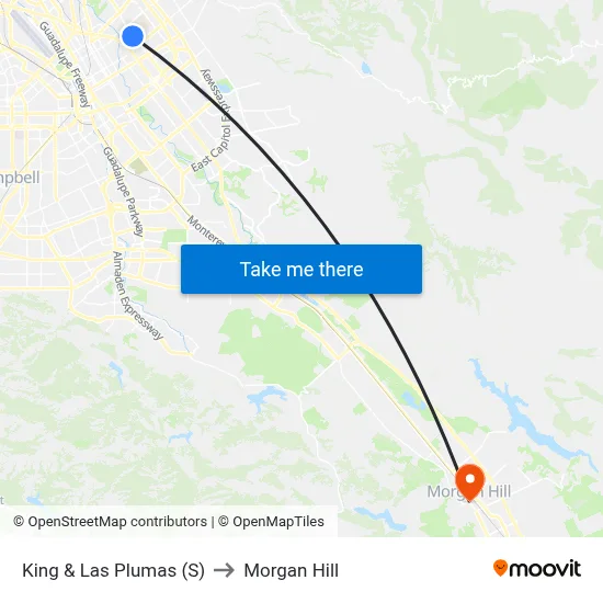 King & Las Plumas (S) to Morgan Hill map