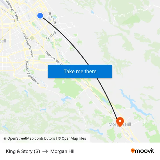 King & Story (S) to Morgan Hill map