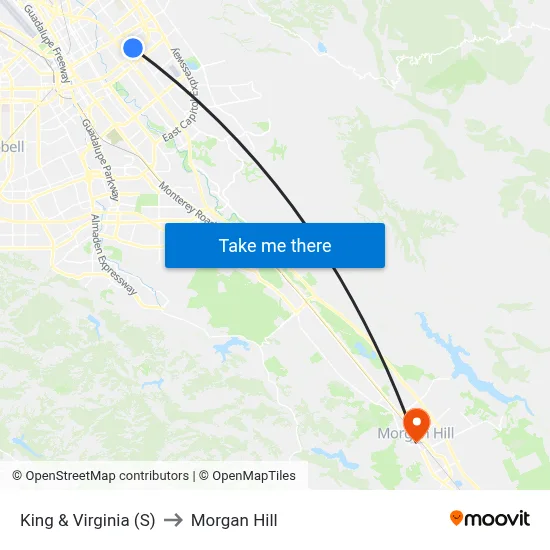 King & Virginia (S) to Morgan Hill map