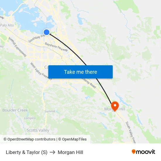 Liberty & Taylor (S) to Morgan Hill map