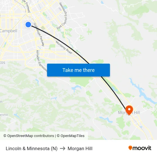 Lincoln & Minnesota (N) to Morgan Hill map