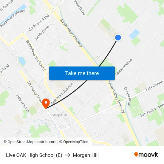 Live OAK High School (E) to Morgan Hill map