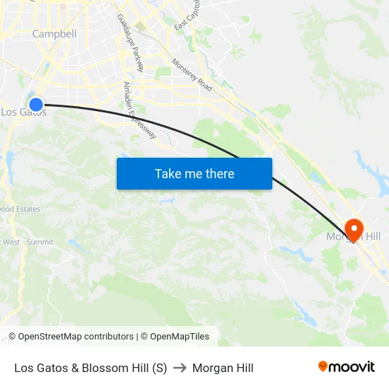 Los Gatos & Blossom Hill (S) to Morgan Hill map