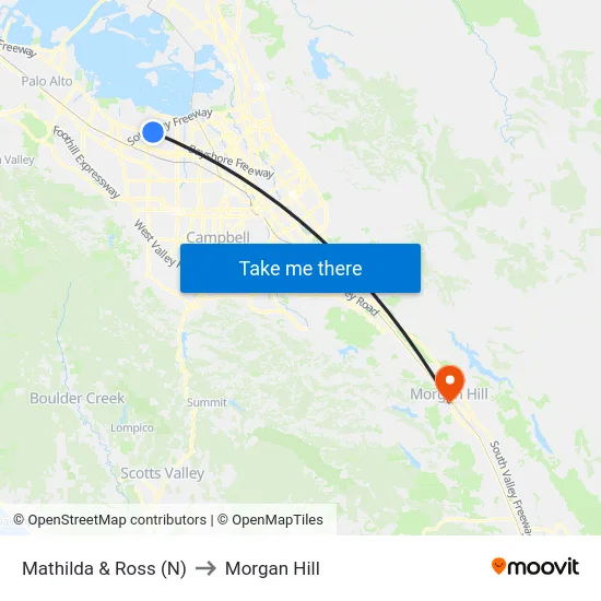 Mathilda & Ross (N) to Morgan Hill map