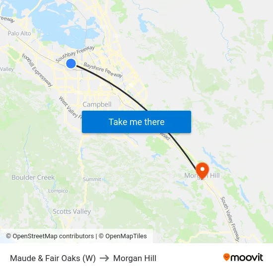 Maude & Fair Oaks (W) to Morgan Hill map