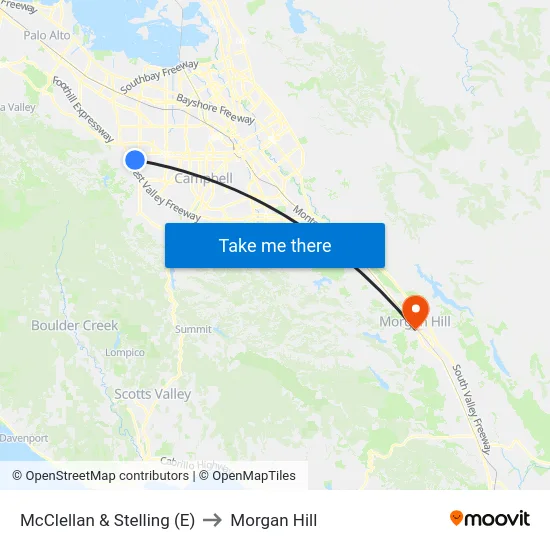 McClellan & Stelling (E) to Morgan Hill map