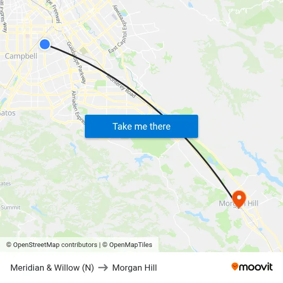 Meridian & Willow (N) to Morgan Hill map
