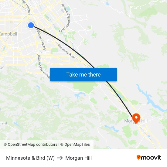 Minnesota & Bird (W) to Morgan Hill map