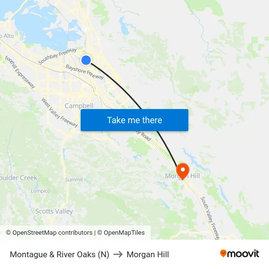 Montague & River Oaks (N) to Morgan Hill map