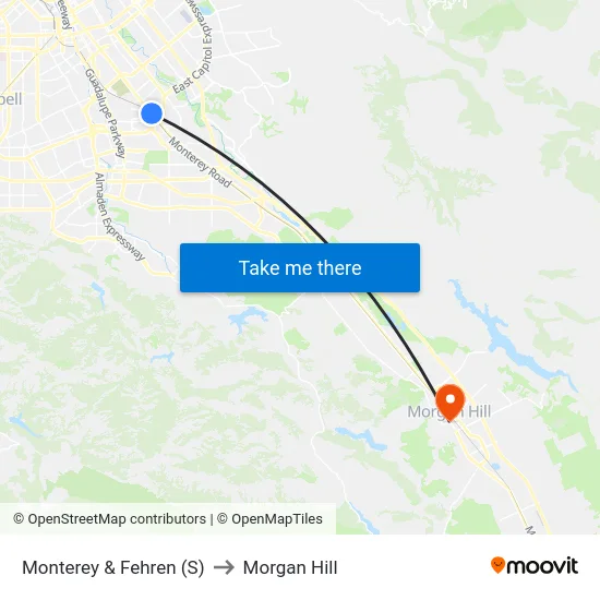 Monterey & Fehren (S) to Morgan Hill map