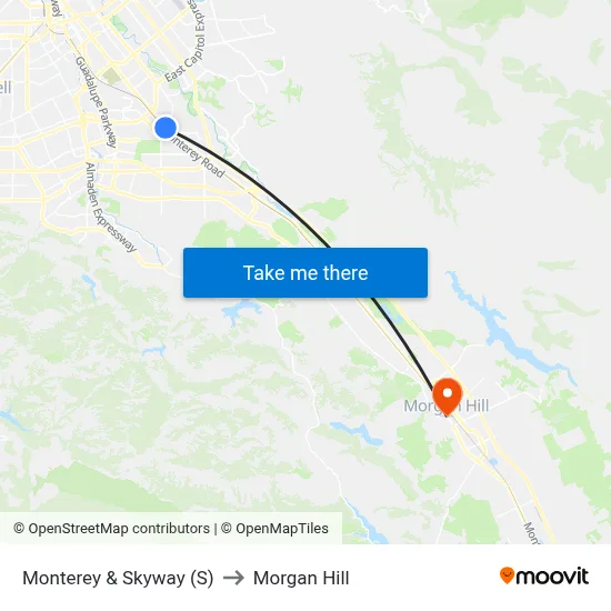 Monterey & Skyway (S) to Morgan Hill map