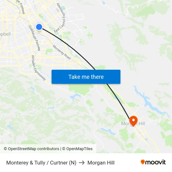 Monterey & Tully / Curtner (N) to Morgan Hill map