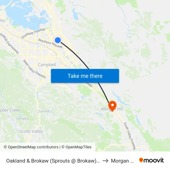 Oakland & Brokaw (Sprouts @ Brokaw) (S) to Morgan Hill map