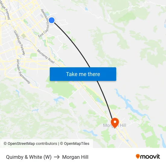 Quimby & White (W) to Morgan Hill map