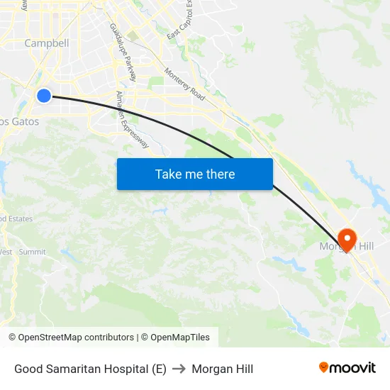 Good Samaritan Hospital (E) to Morgan Hill map