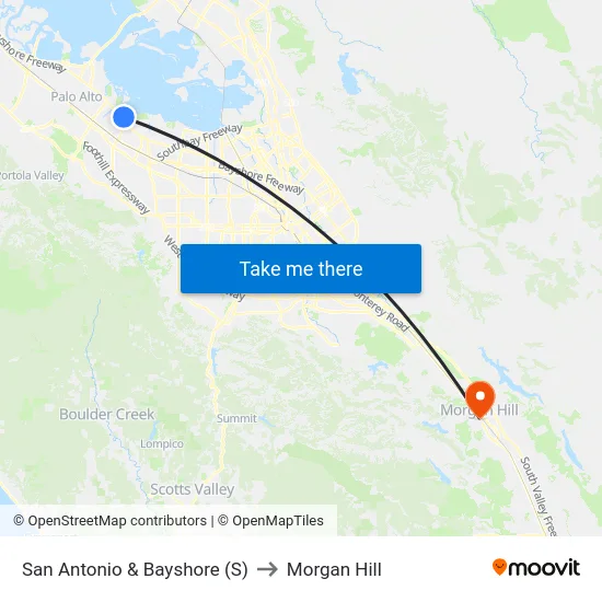 San Antonio & Bayshore (S) to Morgan Hill map