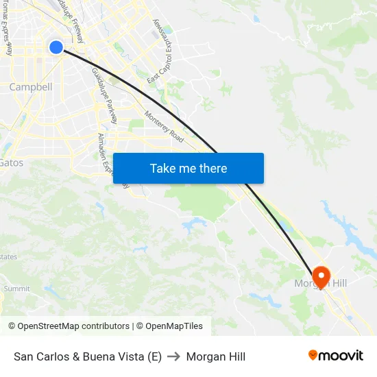San Carlos & Buena Vista (E) to Morgan Hill map