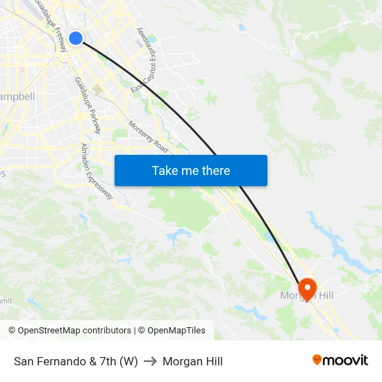 San Fernando & 7th (W) to Morgan Hill map