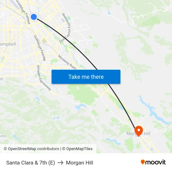 Santa Clara & 7th (E) to Morgan Hill map