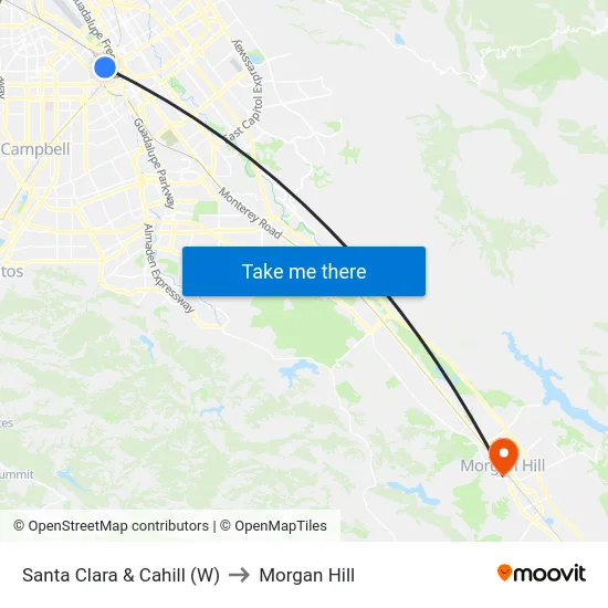 Santa Clara & Cahill (W) to Morgan Hill map