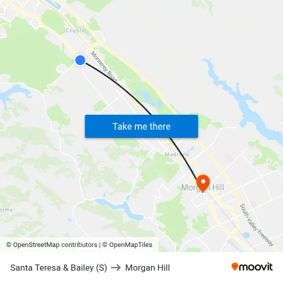 Santa Teresa & Bailey (S) to Morgan Hill map