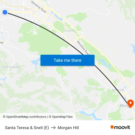 Santa Teresa & Snell (E) to Morgan Hill map