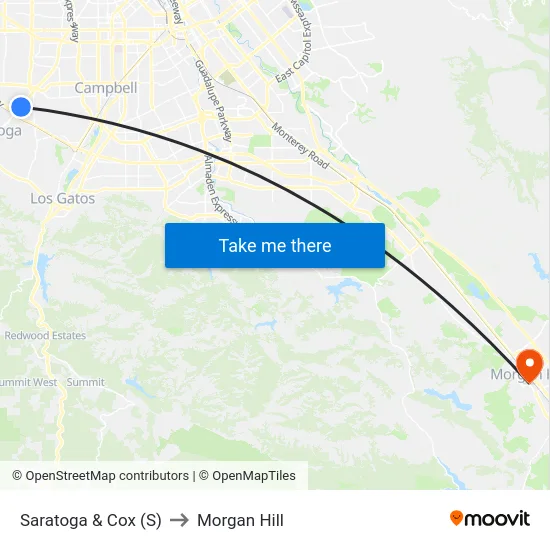 Saratoga & Cox (S) to Morgan Hill map