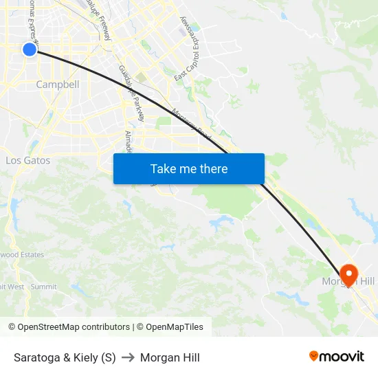 Saratoga & Kiely (S) to Morgan Hill map