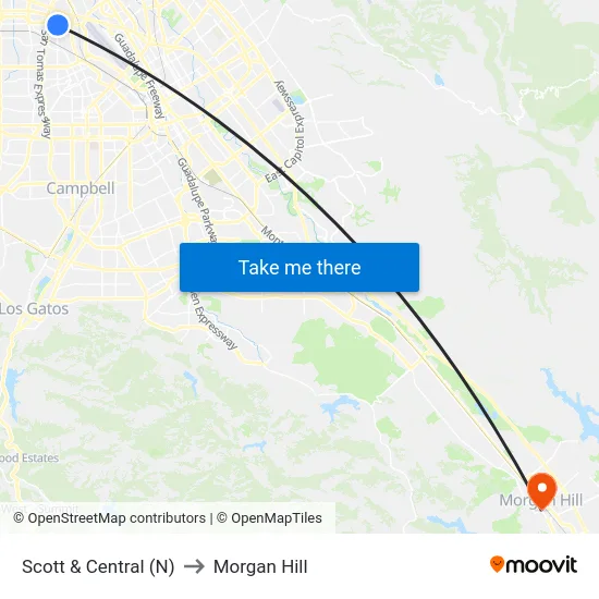 Scott & Central (N) to Morgan Hill map