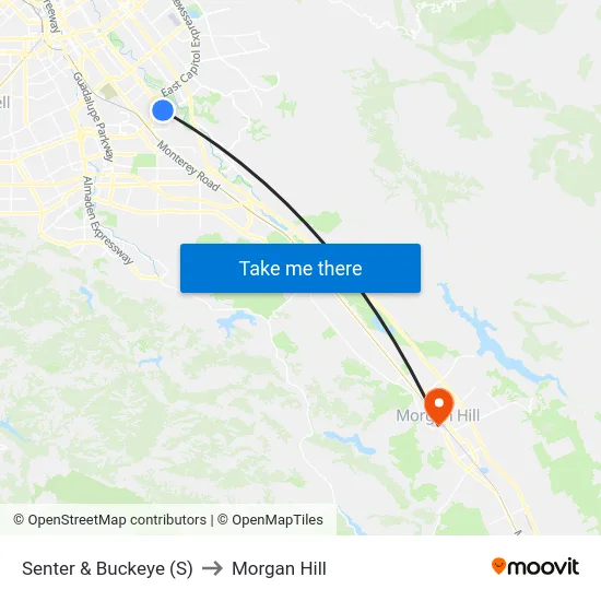 Senter & Buckeye (S) to Morgan Hill map