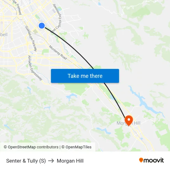 Senter & Tully (S) to Morgan Hill map