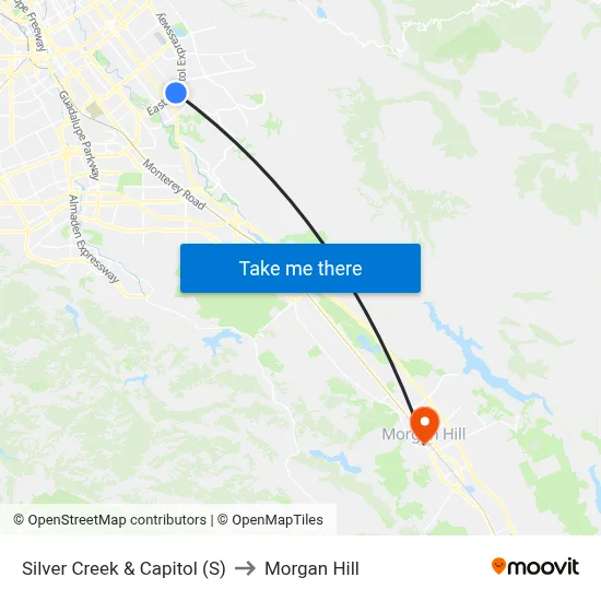 Silver Creek & Capitol (S) to Morgan Hill map