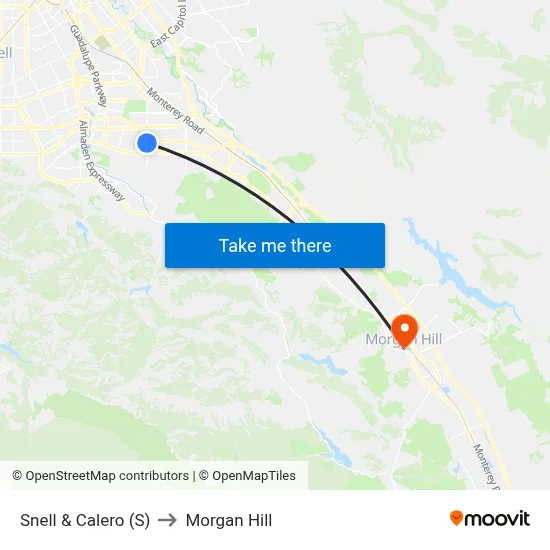 Snell & Calero (S) to Morgan Hill map