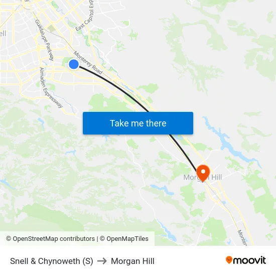 Snell & Chynoweth (S) to Morgan Hill map