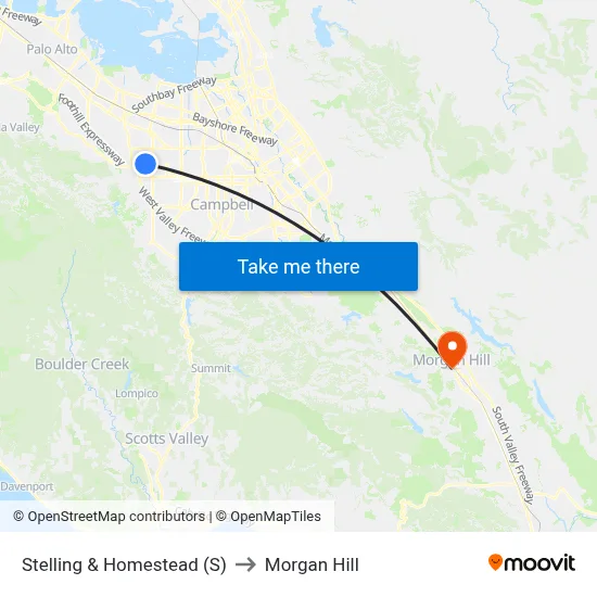 Stelling & Homestead (S) to Morgan Hill map