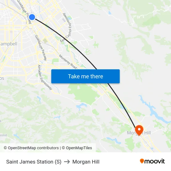 Saint James Station (S) to Morgan Hill map